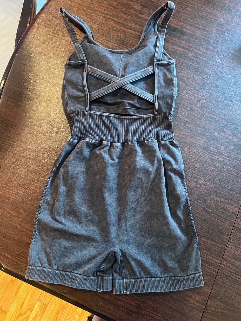 Charcoal Gray One-Piece Romper with Cross-Back Straps